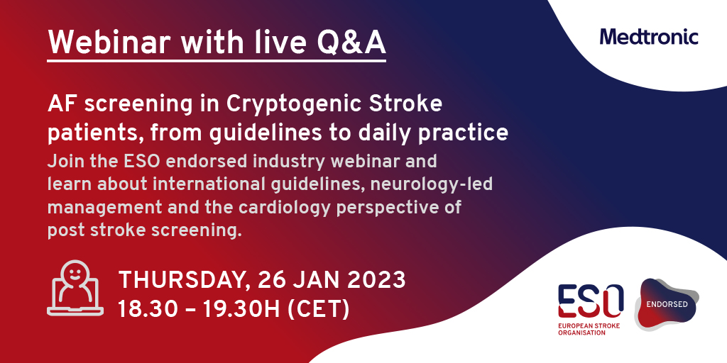 Webinar on guidelines for screening for AF in cryptogenic stroke, 26 January, 18.30 CET